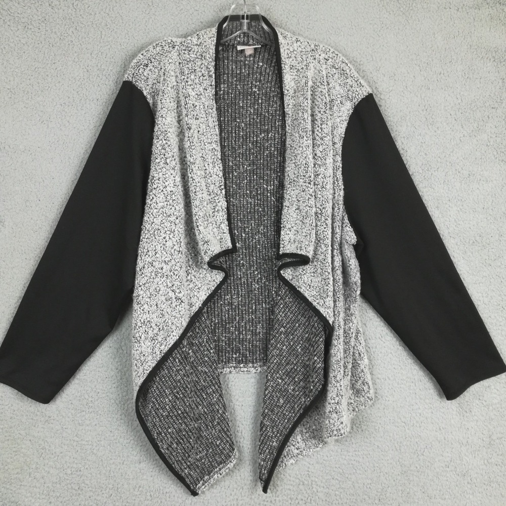 Roz & Ali Womens Sweater Cardigan Wool Blend Open Front Waterfall Gray Plus 2X